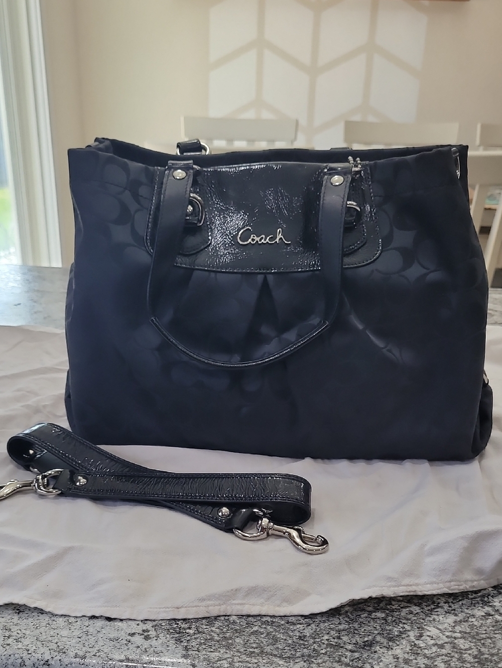 Coach Black Signature Jacquard Tote with Detachable Strap